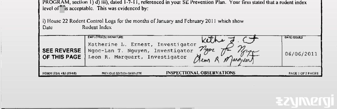 Leon R. Marquart FDA Investigator Katherine L. Arnold FDA Investigator Ngoc-Lan T. Nguyen FDA Investigator 