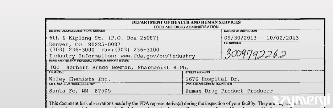 FDANews 483 Wiley Chemists Inc. Oct 2 2013 top