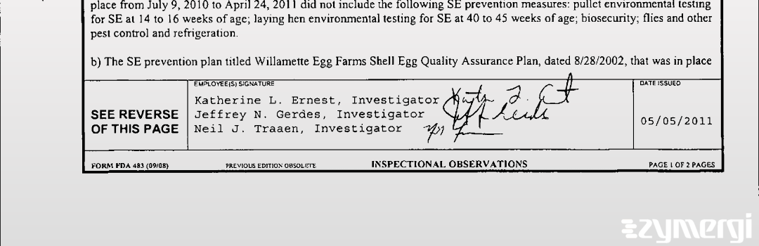 Jeffrey N. Gerdes FDA Investigator Neil J. Traaen FDA Investigator Katherine L. Arnold FDA Investigator 