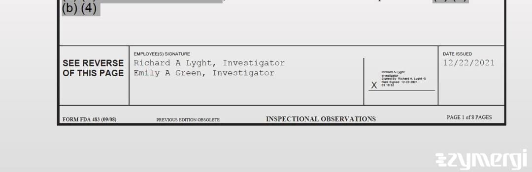 Richard A. Lyght FDA Investigator Emily A. Green FDA Investigator Emily A. Baldwin FDA Investigator 