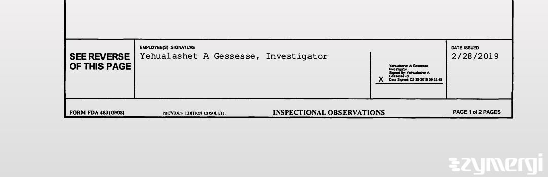 Yehualashet A. Gessesse FDA Investigator 