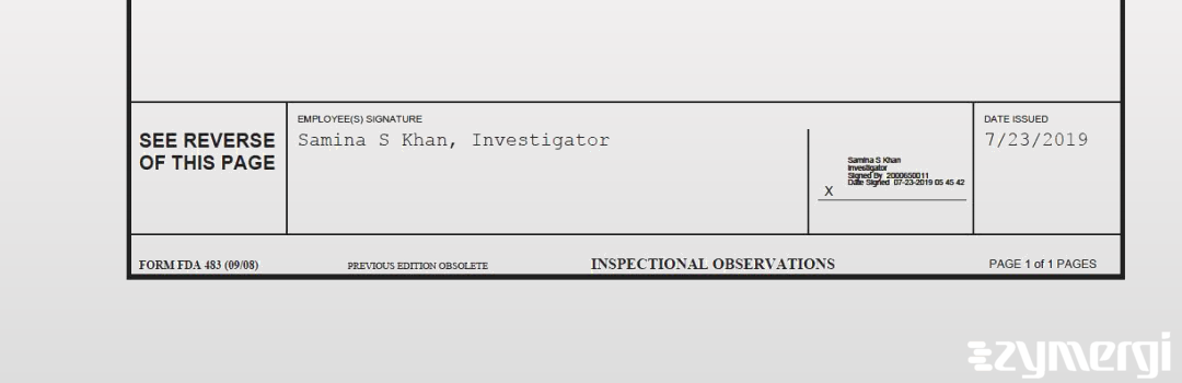 Samina S. Khan FDA Investigator 