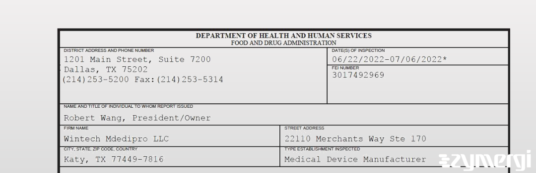 FDANews 483 Wintech Mdedipro LLC Jul 6 2022 top