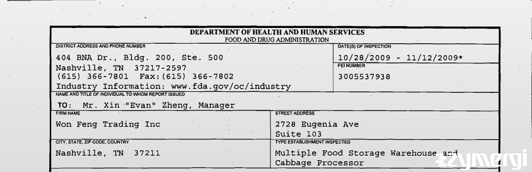 FDANews 483 Won Feng Trading Inc Mar 2 2009 top