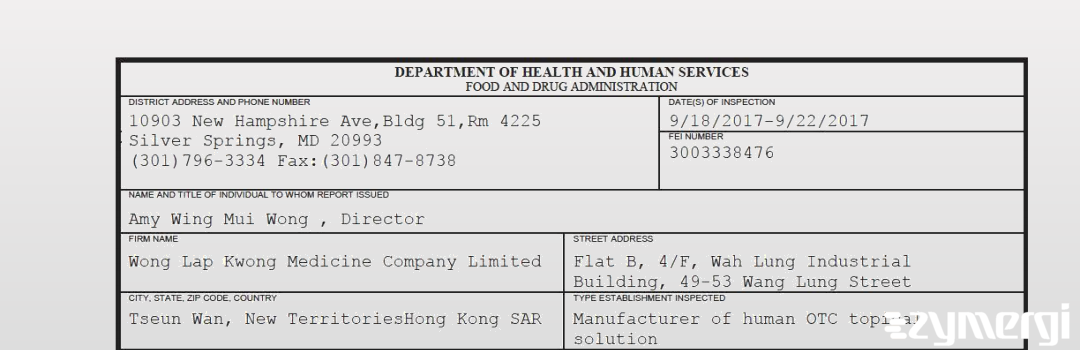 FDANews 483 Wong Lap Kwong Medicine Company Limited Sep 22 2017 top