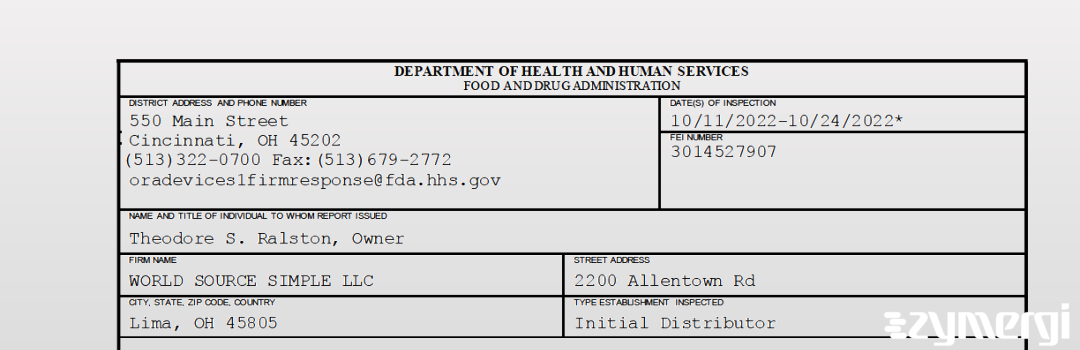 FDANews 483 WORLD SOURCE SIMPLE LLC Oct 24 2022 top