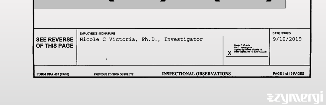 Nicole C. Victoria FDA Investigator Eric S. Myskowski FDA Investigator 