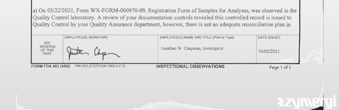 Jonathan W. Chapman FDA Investigator 