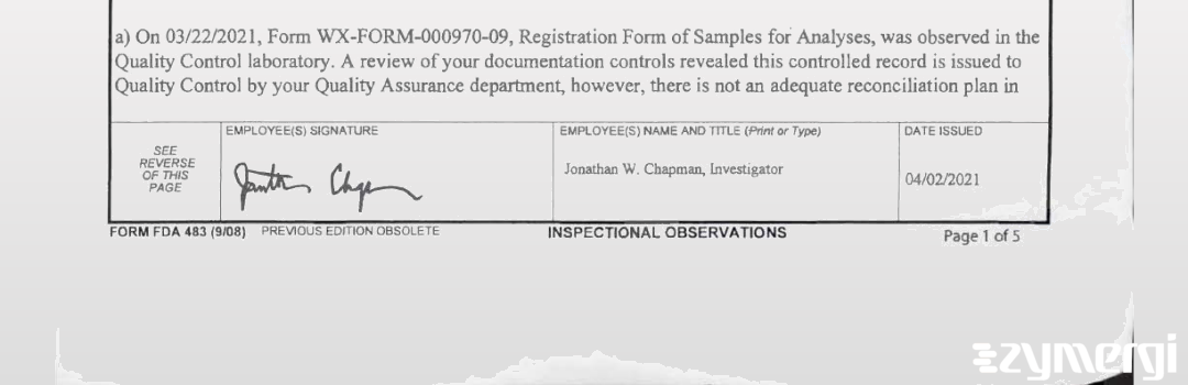 Jonathan W. Chapman FDA Investigator