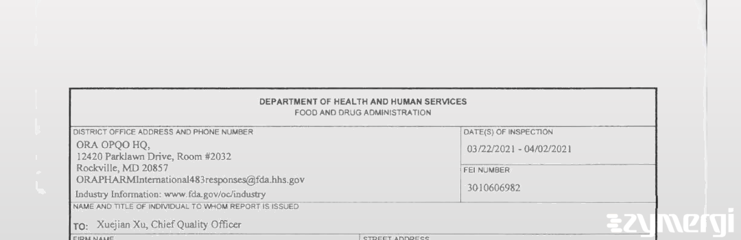 FDANews 483 Wuxi Biologics Co Ltd Apr 2 2021 top