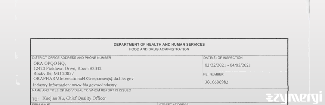 FDANews 483 Wuxi Biologics Co Ltd Apr 2 2021 top