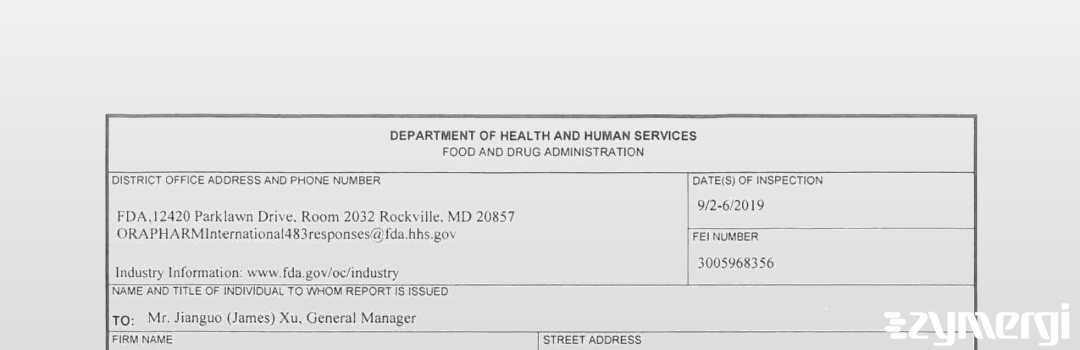 FDANews 483 Wuxi Fortune Pharmaceutical Co., Ltd. Sep 6 2019 top