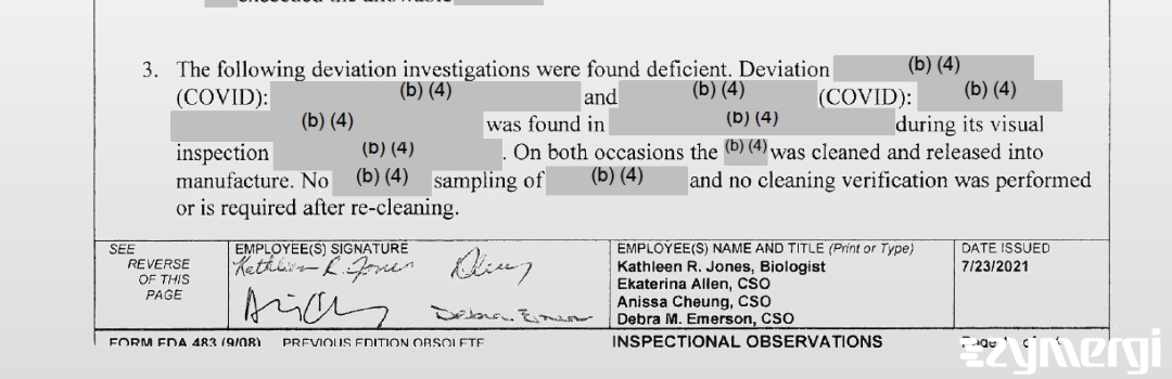 Kathleen R. Jones FDA Investigator Anissa M. Cheung FDA Investigator Ekaterina Allen FDA Investigator Debra M. Emerson FDA Investigator 