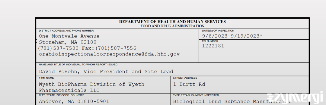 FDANews 483 Wyeth BioPharma Division of Wyeth Pharmaceuticals LLC Sep 19 2023 top