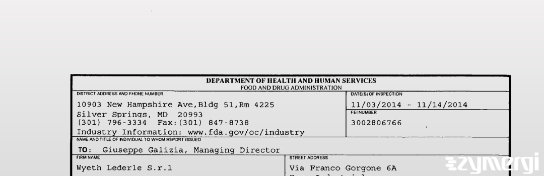 FDANews 483 Wyeth Lederle S.r.l Nov 14 2014 top