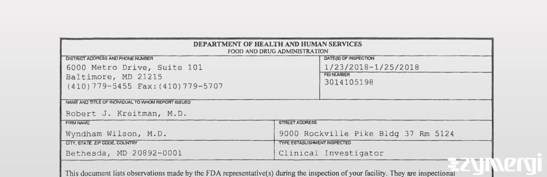 FDANews 483 Wyndham Wilson, M.D. Jan 25 2018 top