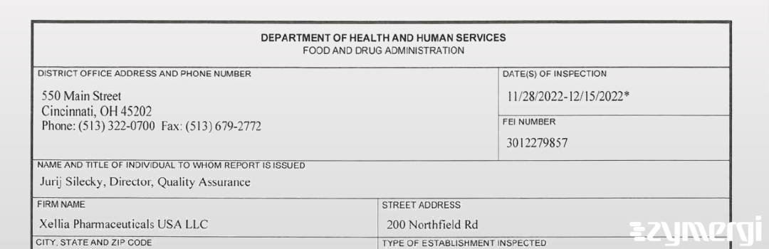 FDANews 483 Xellia Pharmaceuticals USA LLC Dec 15 2022 top