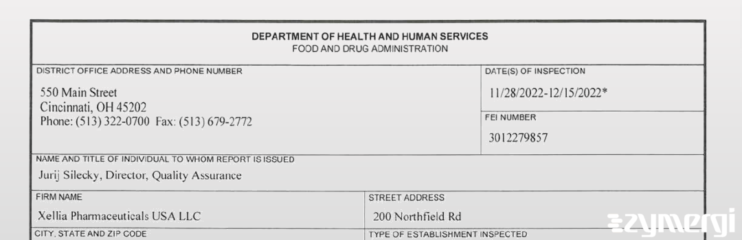 FDANews 483 Xellia Pharmaceuticals USA LLC Dec 15 2022 top