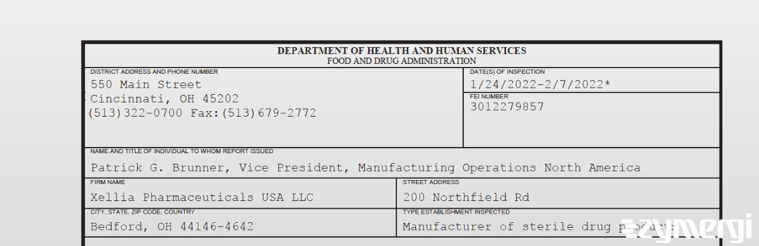 FDANews 483 Xellia Pharmaceuticals USA LLC Feb 7 2022 top