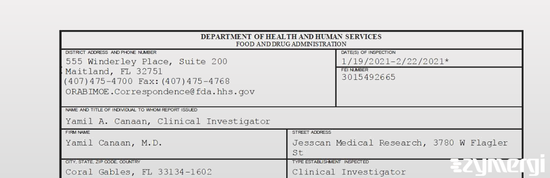 FDANews 483 Yamil Canaan, M.D. Feb 22 2021 top