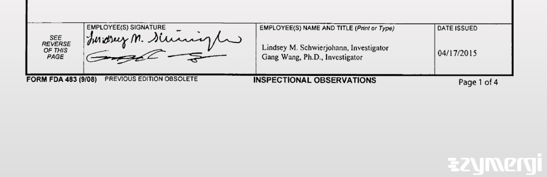 Lindsey M. Schwierjohann FDA Investigator Gang Wang FDA Investigator