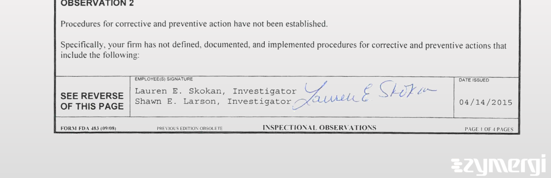 Shawn E. Larson FDA Investigator Lauren E. Skokan FDA Investigator Lauren E. Skokan Priest FDA Investigator Skokan Priest, Lauren E FDA Investigator 