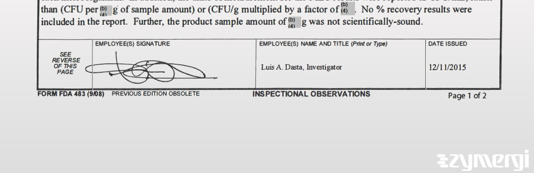 Luis A. Dasta FDA Investigator 