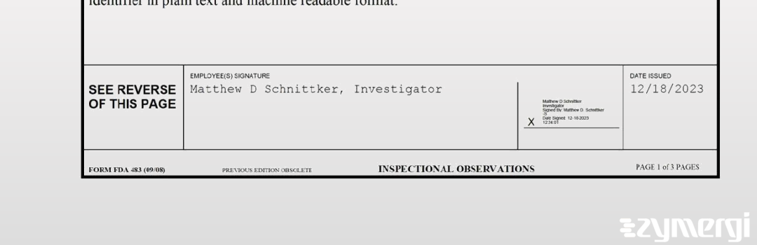 Matthew D. Schnittker FDA Investigator 