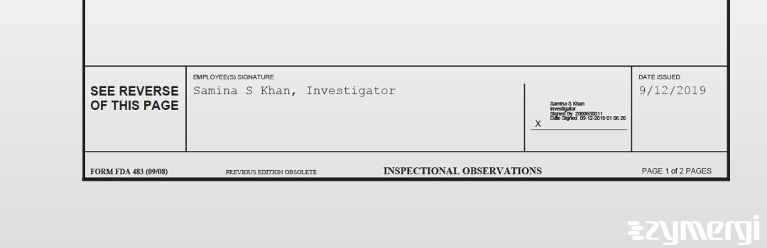 Samina S. Khan FDA Investigator