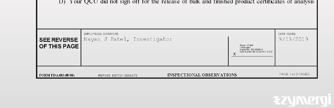 Nayan J. Patel FDA Investigator