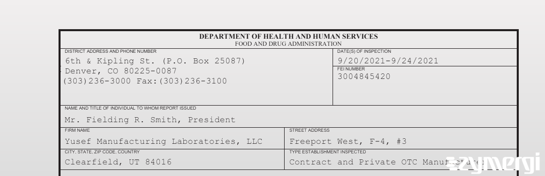 FDANews 483 Yusef Manufacturing Laboratories, LLC Sep 24 2021 top