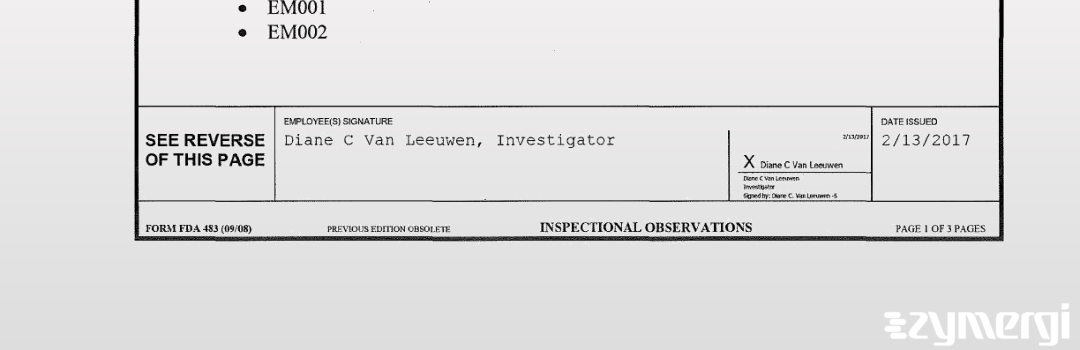 Diane C. Van Leeuwen FDA Investigator Van Leeuwen, Diane C FDA Investigator 