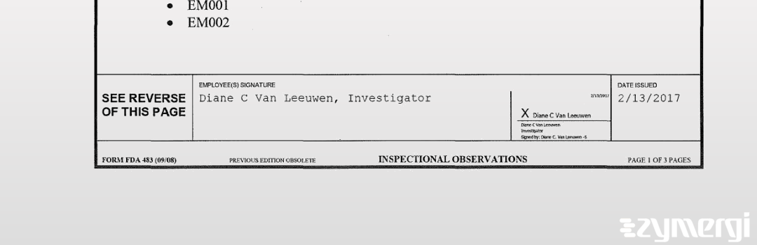 Diane C. Van Leeuwen FDA Investigator Van Leeuwen, Diane C FDA Investigator