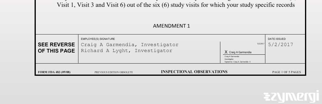 Richard A. Lyght FDA Investigator Craig A. Garmendia FDA Investigator