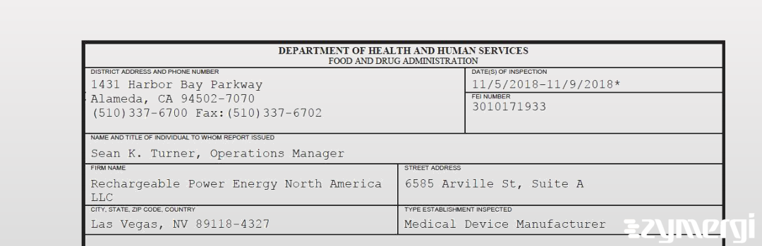 FDANews 483 Zeller Power Products, LLC Nov 9 2018 top