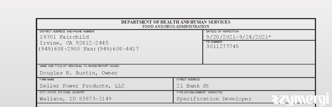 FDANews 483 Zeller Power Products, LLC Sep 24 2021 top