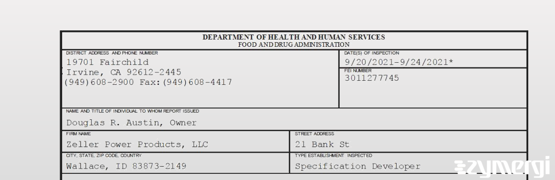 FDANews 483 Zeller Power Products, LLC Sep 24 2021 top