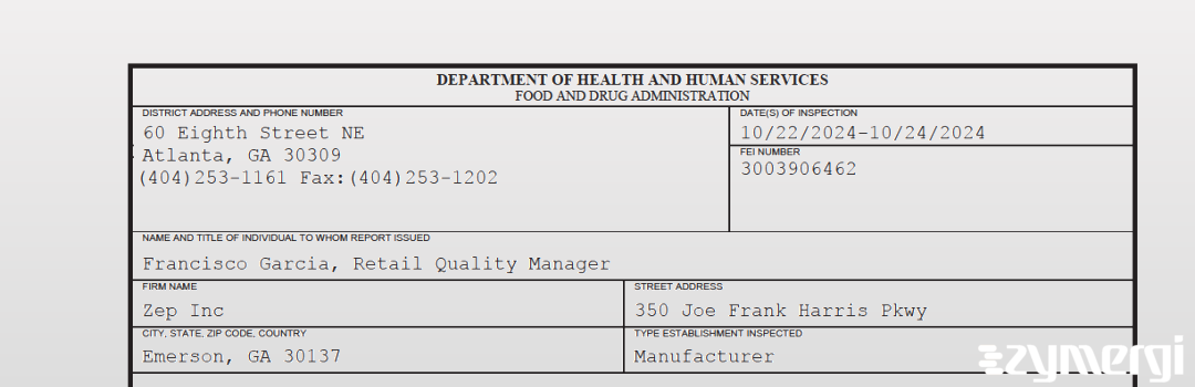 FDANews 483 Zep Inc Oct 24 2024 top