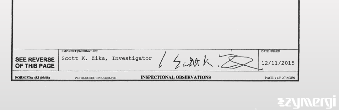 Scott K. Zika FDA Investigator 