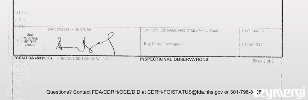 Roy Baby FDA Compliance Officer 