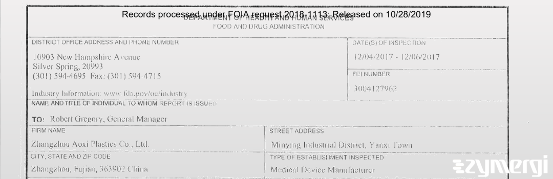 FDANews 483 Zhangzhou Austrialian Proplastics Co., Ltd. Dec 6 2017 top