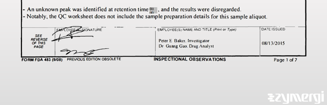 Peter E. Baker FDA Investigator 