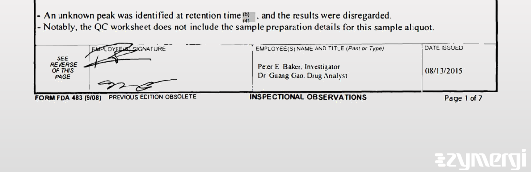 Peter E. Baker FDA Investigator
