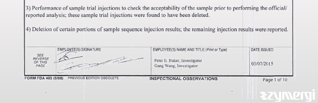 Peter E. Baker FDA Investigator Gang Wang FDA Investigator 