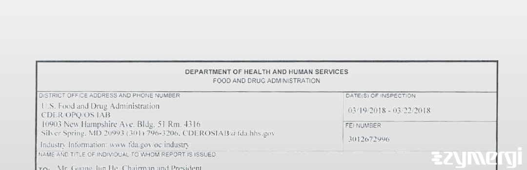 FDANews 483 Zhejiang Huazhou Pharmaceutical Co., Ltd. Mar 22 2018 top