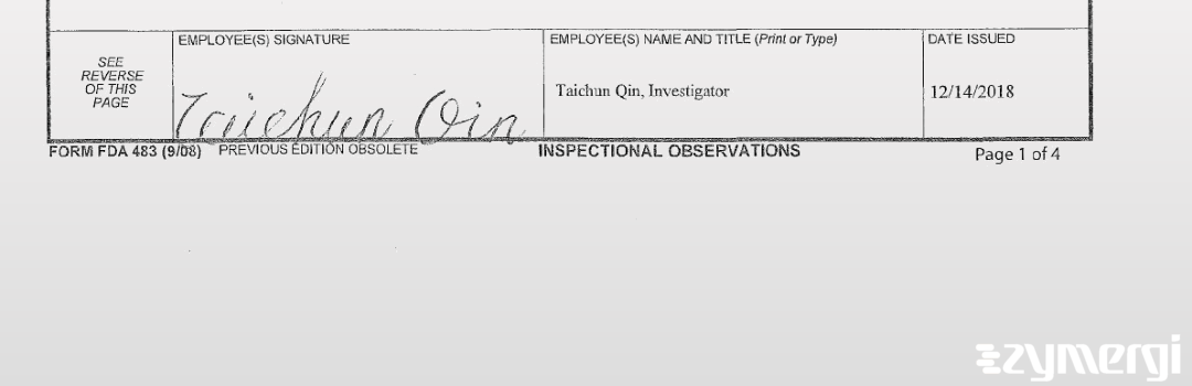 Taichun Qin FDA Investigator 