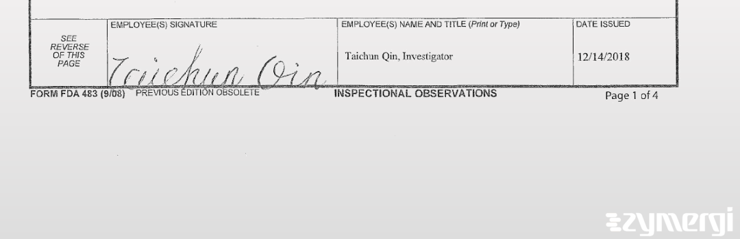 Taichun Qin FDA Investigator 