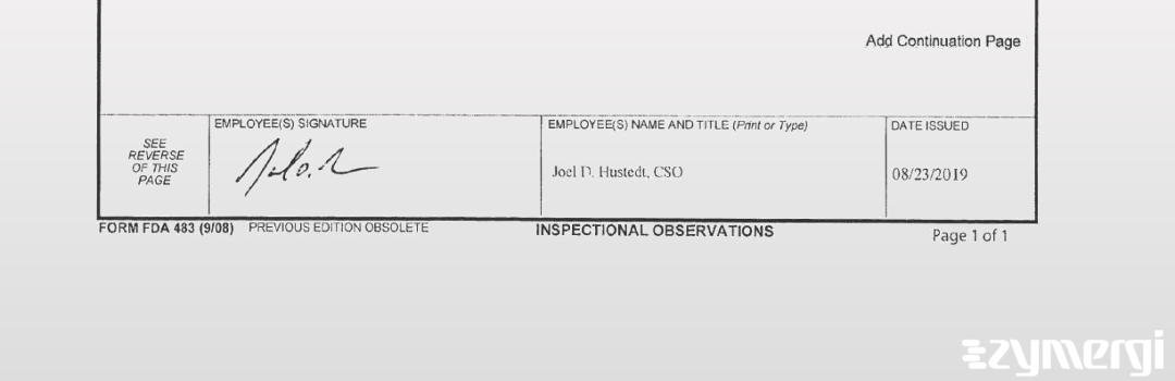 Joel D. Hustedt FDA Investigator 