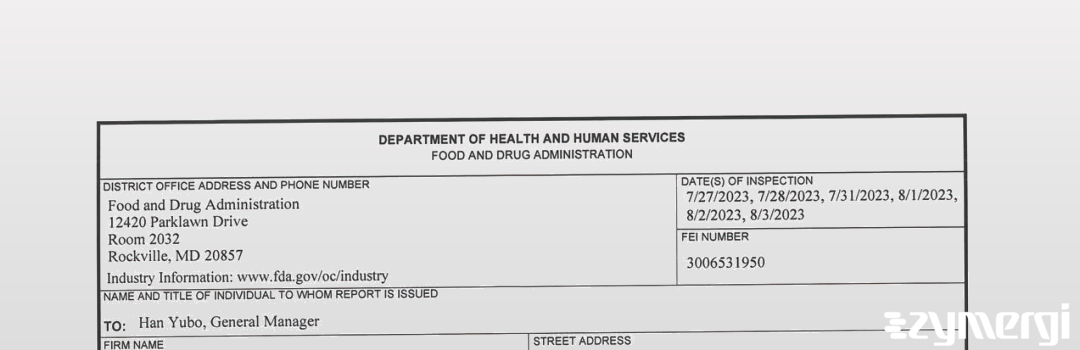 FDANews 483 Zhuhai United Laboratories Co. Ltd. Aug 3 2023 top