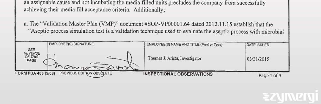 Thomas J. Arista FDA Investigator 